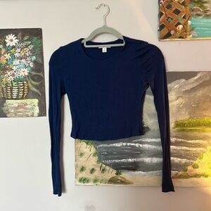 Bar III cropped navy long sleeve top